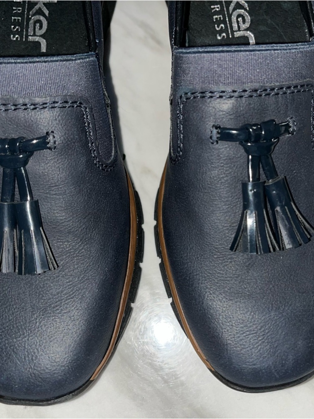 Rieker Navy Leather Tassel Slip-On Loafers - Picture 3 of 5